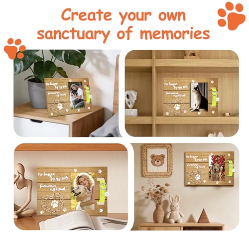 Artisanal Hand-Knitted Heart Dog Memorial Frame with Collar Holder - Loss of Pet Sympathy Gift, Sympathy Keepsake Frame,Warm Remembrance for Dogs and Cats - color: Wood color