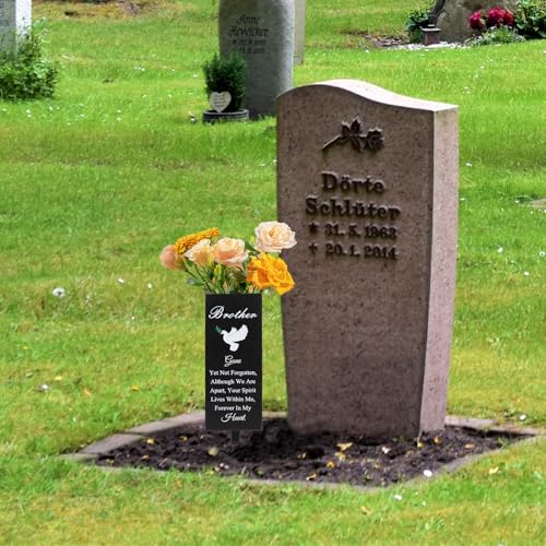 Brother Metal Cemetery Vases - Grave Decorations with Stake, Memorial Markers, Outdoor Yard Sign