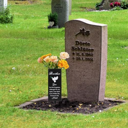 Brother Metal Cemetery Vases - Grave Decorations with Stake, Memorial Markers, Outdoor Yard Sign