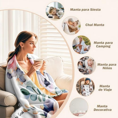 Christian Inspirational Quote Throw Blanket 50 x 60, Happy Moments Praise God Prayer Blanket, Faith Gift for Women Mom Sister Friend, Encouragement Get Well, Mothers Day Christmas (Christian)