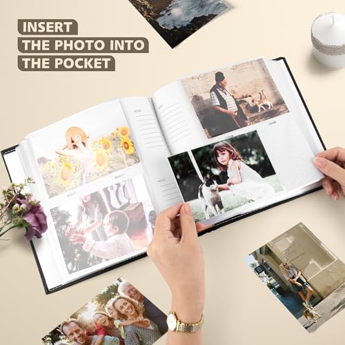 Photo Album Hold 200 4x6 Photos with Front Window for DIY (Black) | Memo Writing Space,Suede Faux Leather Picture Albums, Picture Book 200 Pockets Fits 4x6 Photo, Travel Wedding Memories - color: Black