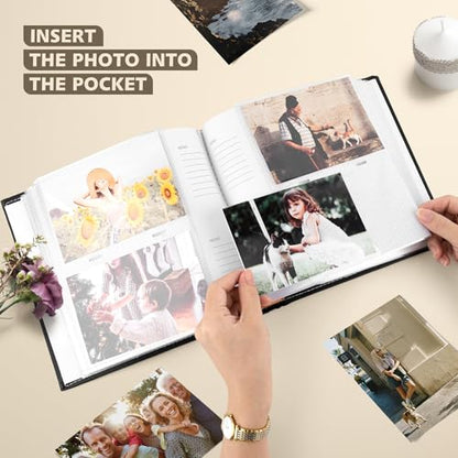 Photo Album Hold 200 4x6 Photos with Front Window for DIY (Black) - color: Black