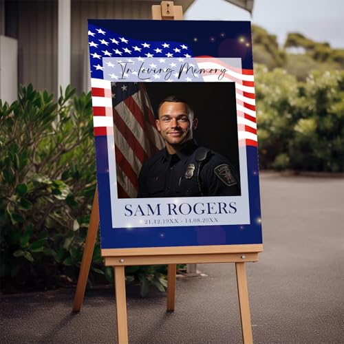 Personalized Veteran Memorial Poster, In Loving Memory Welcome Sign, Celebration Of Life Veteran, Celebration Of Life Sign, American Flag Funeral Welcome Sign, Military Funeral Poster Photo Sign #2 - color: Design 02