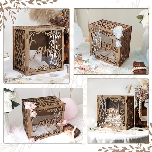 OurWarm Wedding Card Boxes for Reception, Wooden Gift Card Box for Wedding | Acrylic Clear Window, Rustic Design, Easy Assembly, Money Gift Card Box for Wedding, Graduation, Birthday & Baby Shower