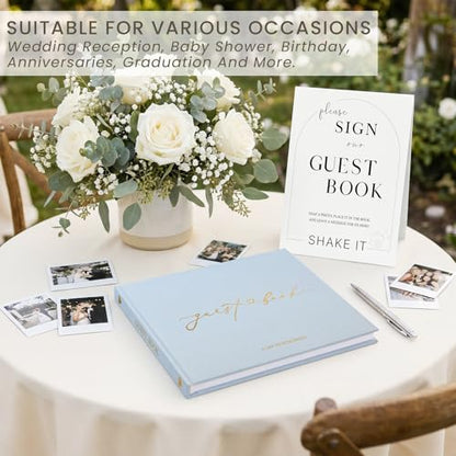Wedding Guest Book, Polaroid Photo Guestbook for Baby Shower | Table Sign Included, Gold Stamping, Hardcover, 9x7.5", Perfect for Bridal Party & Baby Shower, Dusty Blue - color: Dusty Blue