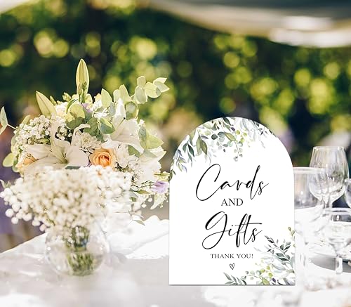 Greenery Cards and Gifts Sign, Wedding Ceremony Signs, 6 x 8 Inch Arch Wooden Tabletop Sign with Stand, Wedding Reception Decoration Supplies (PZ01) - color: Cards and Gifts