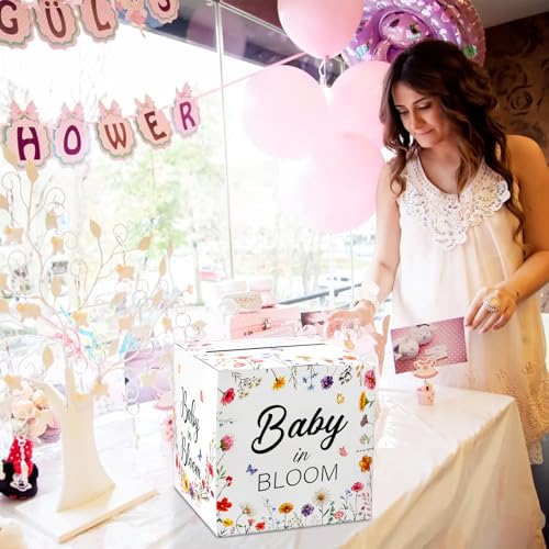 Hxezoc Baby in Bloom Card Box Baby Shower Wildflower Favors Post Box Cardboard Receiving Diaper Raffle Card Box Holder for Reception, Baby Showers, Baby Birthday Party Table Centerpiece Decorations - style: Baby in Bloom