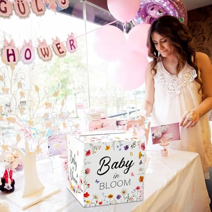 Hxezoc Baby in Bloom Card Box Baby Shower Wildflower Favors Post Box Cardboard Receiving Diaper Raffle Card Box Holder for Reception, Baby Showers, Baby Birthday Party Table Centerpiece Decorations - style: Baby in Bloom
