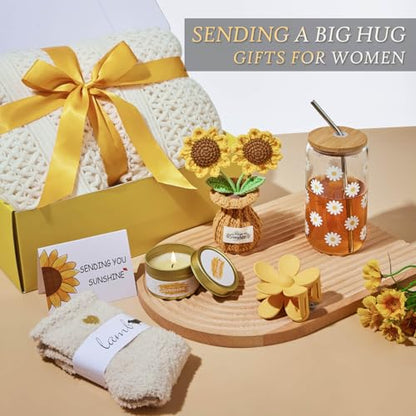 Birthday Gifts for Women, Christmas Self Care Get Well Gifts Baskets for Women, Sending Sunshine Sunflower Care Package, Thinking of You Thank You Inspirational Gift for Friend, Mom, Sister, Wife