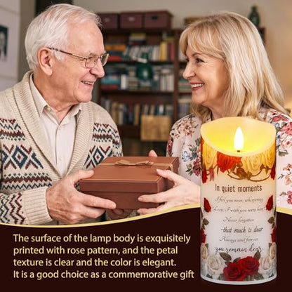 3 Pcs Flameless Memorial Candles Sympathy Gifts for Loss of Loved One, Real Wax LED Candle Bereavement Candles for Loss of Mother, Father, Remembrance and Sympathy Gift (Rose Style)