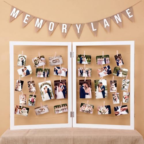 Cinnvoice 39.4x28 Inch Photo Display Board with Clips Number Sticker Burlap Banner Farmhouse Photo Display Rack Rustic Picture Frame Board for Wedding Back to School Party Decor - color: White, size: 39.4x28 Inch, style: 2 Panel
