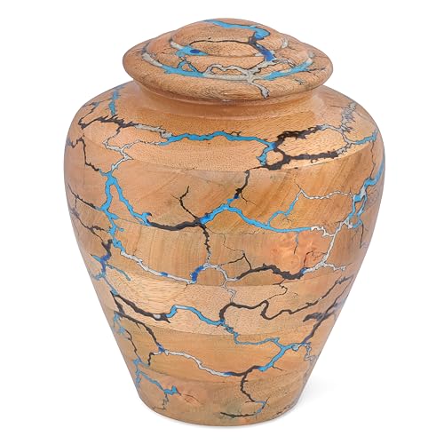 Wooden Cremation Urn for Human Ashes Adult Male & Female – Handmade Mango Wood & Epoxy Resin – Decorative Burial Memorial Urn with Secure Lid (Medium, 6x6x8 Inch, 100 Cu in) – by Bhartiya Handicrafts - size: Medium – 6x6x8 Inch – 100 Cu In