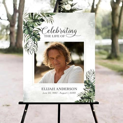 Tropical Leaves Celebration of Life Welcome Sign, Editable Greenery Funeral Welcome Sign, in Loving Memory Sign, Celebration of Life Funeral Sign, Celebration of Life Sign, Funeral Photo Sign #Ki12 - color: Version #20
