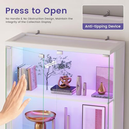 Dystler Glass Display Cabinet with Doors and RGB LED Lights | 69" Tall Curio Cabinet, 5-Tier Wooden Shelves, Lockable Display Case, Motion Sensor, for Collectibles, Living Room, White - color: White
