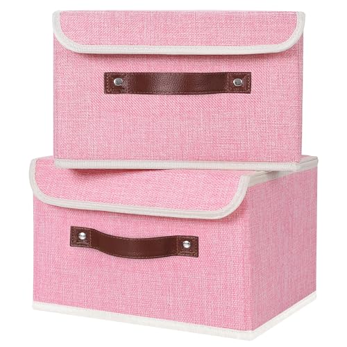 ANMINY Fabric Storage Box Bins with Lids, Pink, 10"x8"x7", 2 Pack - color: Pink, size: Small (Pack of 2)