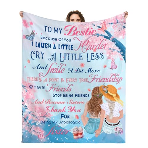 to My Bestie Throw Blanket, Heartfelt Friends Become Sisters Message, Soft Flannel Blanket, Birthday, Mother's Day, Christmas & Friendship Day 50x60 Inch - color: Friend-1