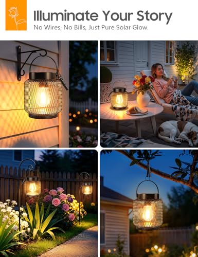 KOOPER Metal Solar Lanterns Outdoor Waterproof, 2 Pack Brighter Hanging Solar Lights for Outside, Up to 15 Hours Modern Hanging Solar Powered Lanterns Lights for Yard Patio Path Tree Garden Decorative - style: 2 Pack