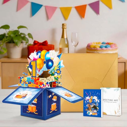 GREETING ART Happy 1st Birthday Pop Up Card,Funny Guitar Ballons Box Themed - color: 1st