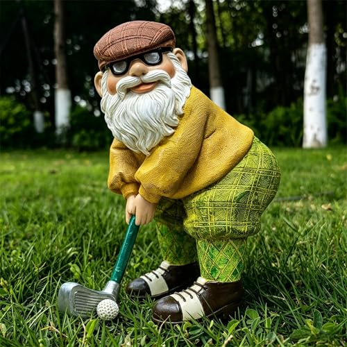 Garden Golfing Gnome Statue Decorative,Adorable Flower Bed Decor Gnome Sculpture for Patio Lawn - color: Play Golf Gnome