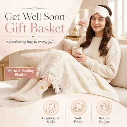 15 Pcs Get Well Soon Gifts Basket, Spa Set, Blanket, Socks, Self Care Package Sympathy Gifts for Women, Thinking of You Gift for Mom, Friends - color: Ivory White