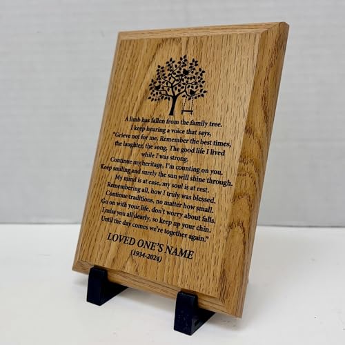 Personalized “A Limb Has Fallen” Sympathy Gift Memorial Plaque – Remembrance Gift for Loss of Loved One – Customizable Bereavement Gift – In Loving Memory Keepsake (Oak finish, 5x7 inch) - size: 5x7 inch