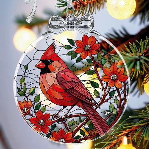 Cardinal Christmas Ornament Crystal Glass for Christmas Tree Décor - Red Cardinal Memorial Gifts - Sympathy Gifts for Loss of Loved One - Unique Hanging Ornament for Christmas Tree Decorations - color: Cardinal-01