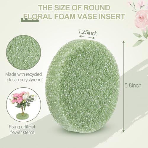 Chunful 6 Pack Cemetery Vase Floral Foam Inserts 1.25 x 5.8 Inch Round Green Floral Foam for Artificial Flowers Dry Foams for Grave Vase Headstone Flower Arrangement - style: Round
