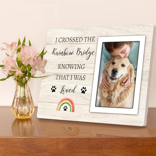 Rainbow Bridge Pet Memorial Picture Frame - Dog Memorial for Loss, Sympathy & Bereavement Gifts - 4x6 Photo Frame
