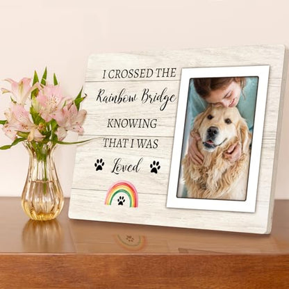 Rainbow Bridge Pet Memorial Picture Frame - Dog Memorial for Loss, Sympathy & Bereavement Gifts - 4x6 Photo Frame