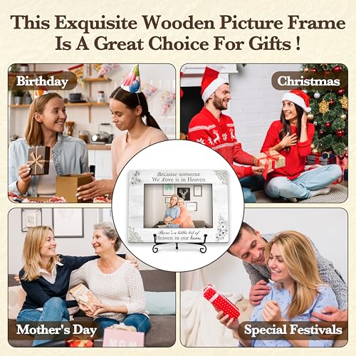 Memorial Picture Frame, In Loving Memory Wood Photo Frame With Stand, Remembrance Sympathy Gifts For Loss Of Loved One, Funeral Bereavement Gifts, Because Someone We Love Is In Heaven Frame -e01