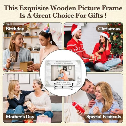 Memorial Picture Frame, In Loving Memory Wood Photo Frame With Stand, Remembrance Sympathy Gifts For Loss Of Loved One, Funeral Bereavement Gifts, Because Someone We Love Is In Heaven Frame -e01