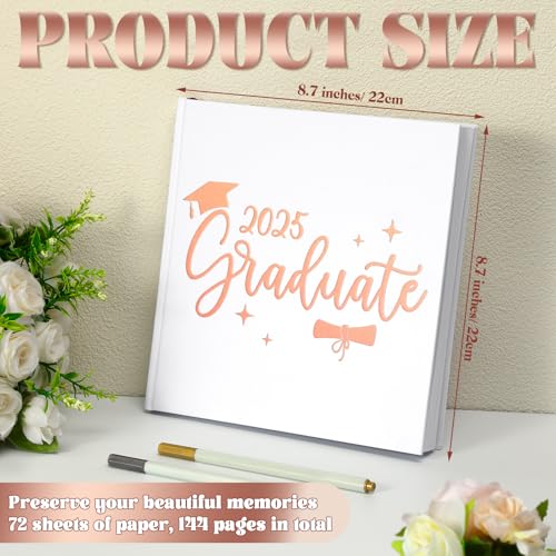 2026 Graduation Guest Book 8.7'' x 8.7" with 2 Markers Graduate Scrapbook Class of 2026 Picture Book Hardcover Rose Gold Foiled Photo Album for Graduation Party Supply Graduate Gifts 144 Pages - color: White, style: Graduate