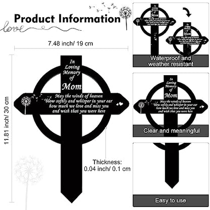 Buryeah Cross Memorial Stakes Grave Decorations for Cemetery Metal Plaque Markers Cross Plaques Sympathy Garden Stake Waterproof Garden Cemetery for Grave Yard (Mom) - style: Mom