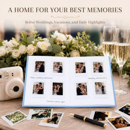 Ruibytree 128 Pockets Instant Mini Photo Album for 2x3 Pictures, Blue | Writing Space, Premium Vegan Leather, Flat-Fit Clear Pocket, Wedding Guest Book for Polaroid 2x3 Photos, Graduation Keepsakes - color: 128 Pocket Blue