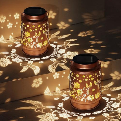 Solar Lanterns Outdoor Waterproof Hummingbird Garden Decor Birthday Gifts for Women Mom Grandma Hanging Solar Lights Metal Solar Decoration Outside for Yard,Patio,Backyard,Porch - style: A. 1 Pack Hummingbird Lantern