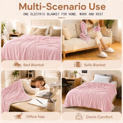 Electric Heated Blanket,Flannel and Sherpa,Full 72x84in,Light Pink,Gift - color: C-light Pink, size: 72x84inches-Full
