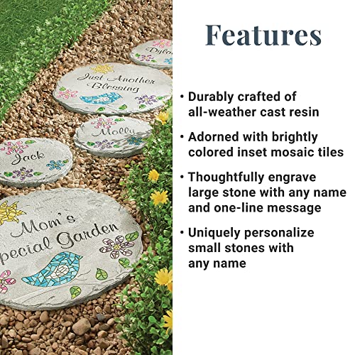 Let's Make Memories Personalized Mosaic Garden Stone - for Grandma, Mom - Large Stone - Personalize Message - style: Any Message - Large Round Bird Mosaic
