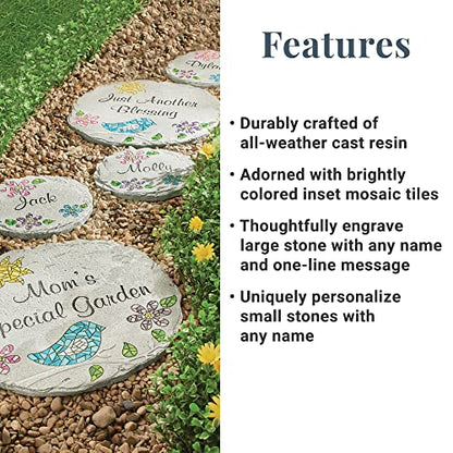 Let's Make Memories Personalized Mosaic Garden Stone - for Grandma, Mom - Large Stone - Personalize Message - style: Any Message - Large Round Bird Mosaic