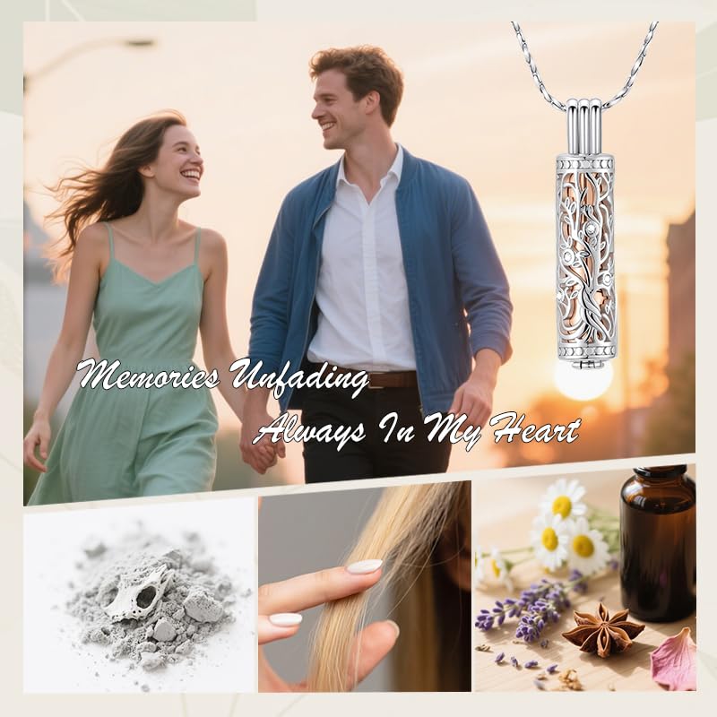 Cylinder Urn Necklace Crystal Tree of Life Cremation Jewelry Pendant for Women Men Vial Cremation Ash Pendant Loved One Memorial Jewelry with Mini Keepsake Urn Ash - Always In My Heart - color: Silver-Rose Gold-Always In My Heart