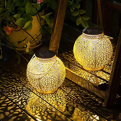TAKE ME 2 Packs White Solar Lanterns Outdoor Waterproof Garden Laterns Metal Retro Lights for Mothers Gifts Mom Wife Grandma Birthday Gifts (White Set of 2) - color: White