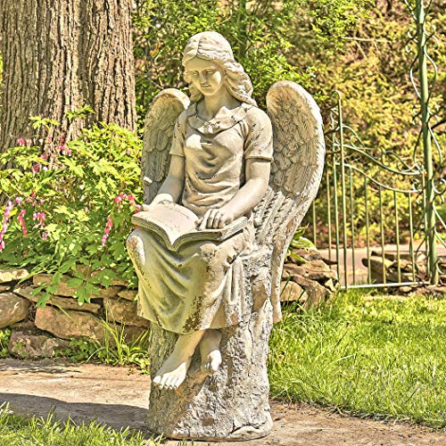 Zaer Ltd. Large Magnesium Angel Statues (Outdoor Safe) (46”T Sitting Reading Book Dina) - size: 46"T Sitting Reading Book "Dina"