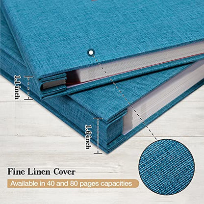 potricher Self Adhesive Photo Album 80 Pages, Linen cover, Blue | Photo Album Self Adhesive 4x6 5x7 8x10 Pictures, Linen Cover DIY Scrapbook Albums for Family, Wedding, Baby, Anniversary - color: Blue, size: 11x10.6 Inches 80 Pages