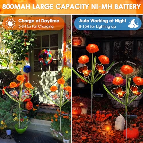 Dia de Los Muertos Decorations Outdoor Solar Powered Marigold Flower Lights - style: Marigolds