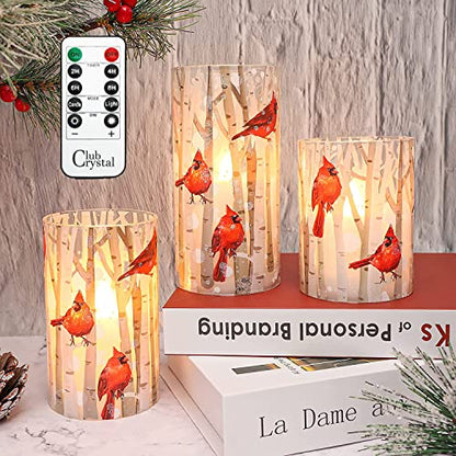 Crystal Club Christmas Flameless Candles with Remote, Cardinal Theme - style: Cardinal Theme
