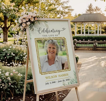 Personalized Memorial Sign, Greenery Funeral Welcome Sign, Funeral Welcome Sign with Photo, Celebration of Life Memorial Poster, In Loving Memory Sign, In Loving Memory Photo Sign, Modern Funeral Sign, Celebration of Life Decoration