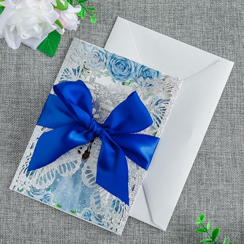 20 PCS 5.12x7.2 Butterfly Personalized Quinceanera Invitation, Customized XV Anos Laser Cut Invitation Cards with Envelopes (Silver Glitter Personalized) - color: 20 PCS Silver Glitter Personalized