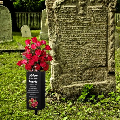 WEBEEDY Grave Vases with Spike Sisters Memorial Cemetery Vase Rose Bush Grave Decoration for Cemetery Memorial Gift Metal Graves Flower Holder for Funeral (Sister Forever in Our Heart),1 pc (3x8 Inch)