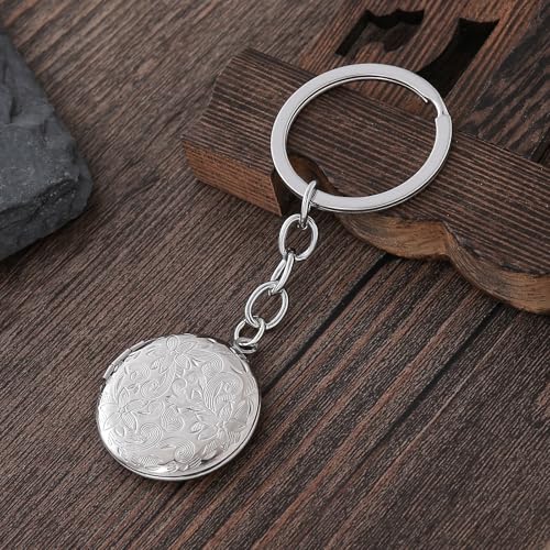 2PCS Elegant Heart Locket Keychain with Decorative Chain Stainless steel, Heart Pattern Design, Photo Frame Pendant - color: Circle