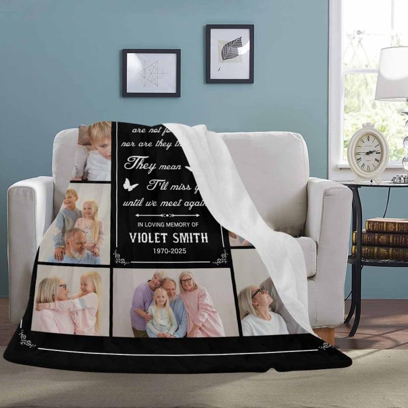 Custom Memorial Blanket with Photo - Sympathy Gift for Loss of Loved One - color: Style 19