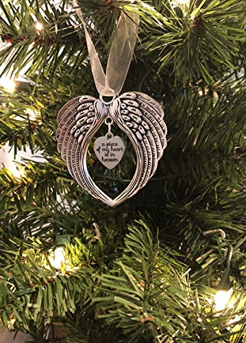 Christmas Memorial Ornament – A Piece of My Heart is in Heaven – Angel Wings Ornament – Remembrance for Loss of Loved One